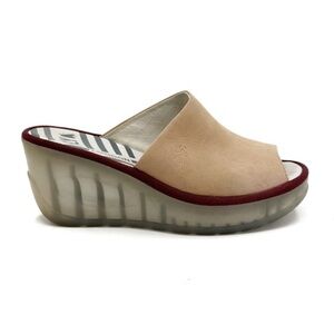 FLY London Beige Wedge Slide Sandals